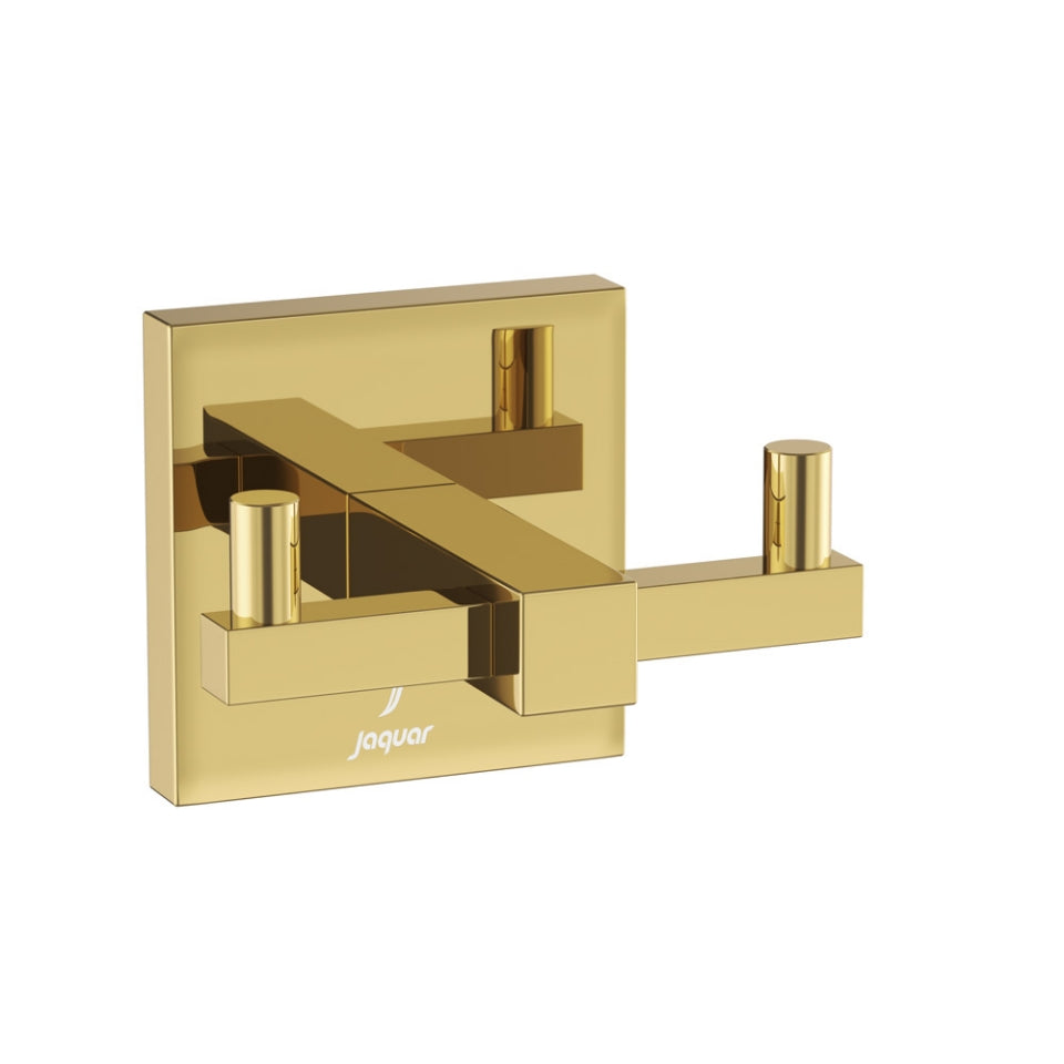 Jaquar Kubix Prime Double Coat Hook - Gold Bright PVD