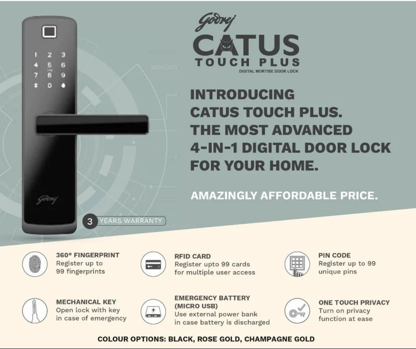 Godrej Digital Lock Catus Touch Plus Black (4200)
