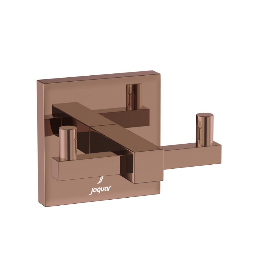 Jaquar Kubix Prime Double Coat Hook - Blush Gold Bright PVD