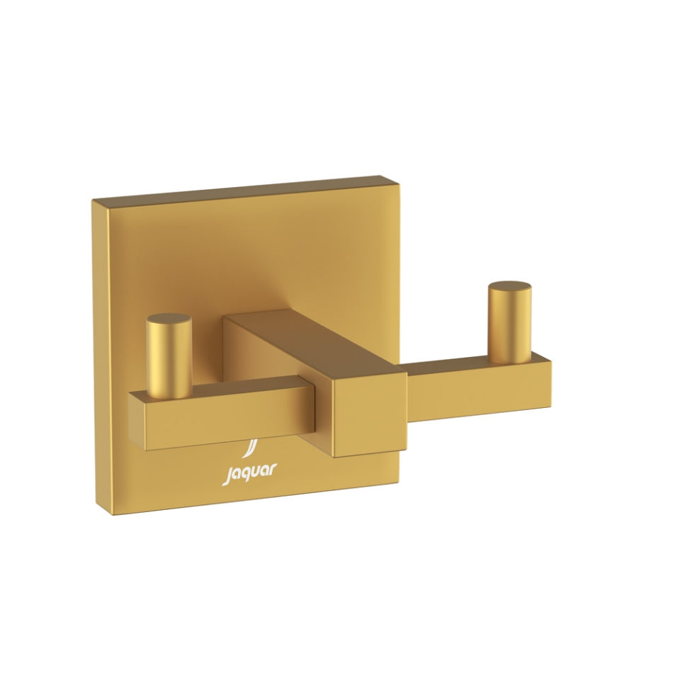 Jaquar Kubix Prime Double Coat Hook - Gold Matt PVD