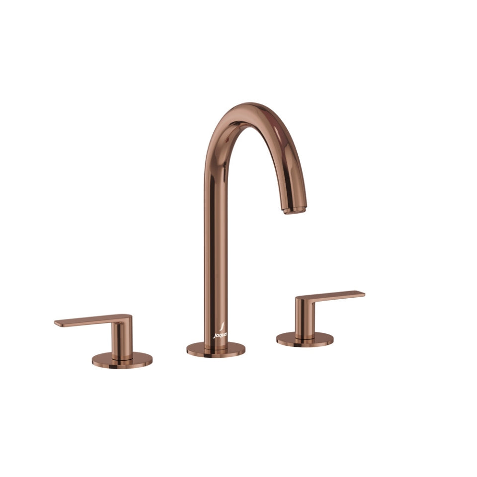 Jaquar Laguna 3-Hole Basin Mixer with Pipe Spout - Blush Gold Bright PVD