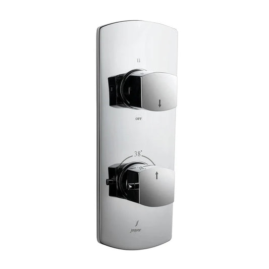 Jaquar Kubix Prime Aquamax Exposed Part Kit of Thermostatic Shower Mixer with 3-way diverter (KUP-BMP-35683NKPM) - shown in Chrome finish; supplied in Blush Gold Matt PVD