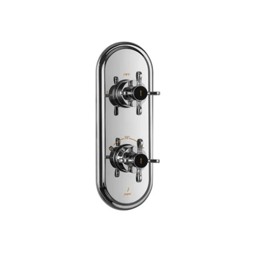 Jaquar Queens Prime Aquamax Exposed Part Kit of Thermostatic Shower Mixer with 2-way diverter (QQP-GMP-7681NKPM) - shown in Chrome finish; supplied in Gold Matt PVD